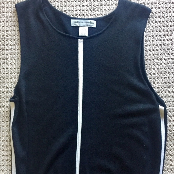 Black & White Cashmere Blend Sutton Studio Sleeveless top SZ‎ XL -EUC - Picture 1 of 5